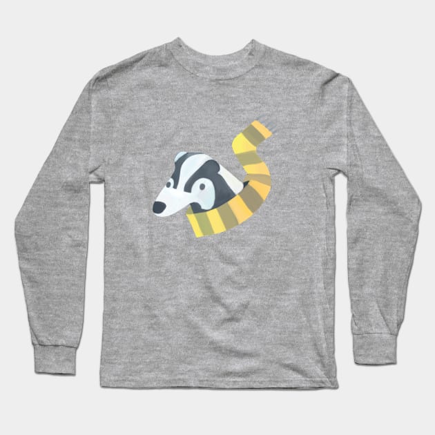 Happy Badger with black and yellow scarf Long Sleeve T-Shirt by eyesasdaggers